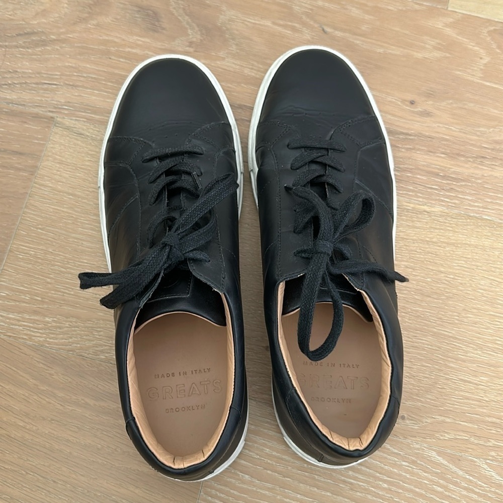 GREATS Men’s Royal Sneaker Black White Italian Leather Casual Shoes Size 11 - Picture 2 of 8